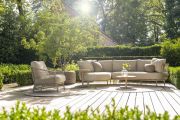 Sardinia chaise lounge bench with Volta tables and Puccini living chair outdoor